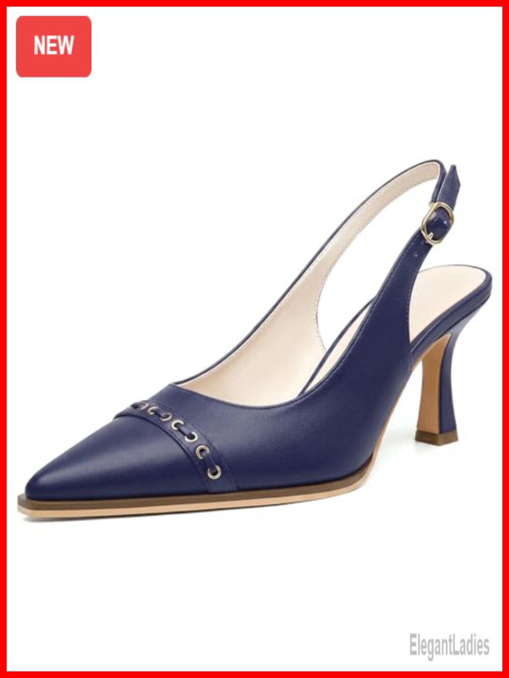 Faux Leather Slingback Kitten Heel Pumps Pointed Toe Women Dressy Heels